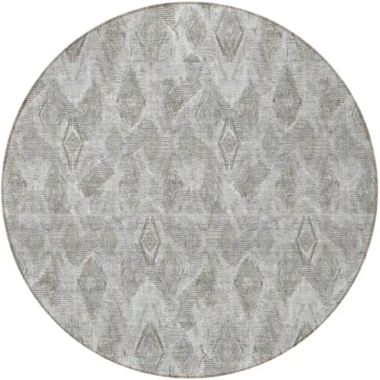 8' Silver Gray And Pewter Round Geometric Washable Indoor Outdoor Area Rug Photo 4