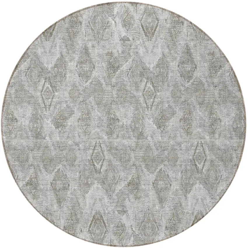 8' Silver Gray And Pewter Round Geometric Washable Indoor Outdoor Area Rug Photo 4