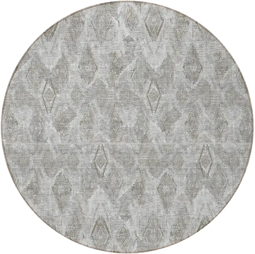 8' Silver Gray And Pewter Round Geometric Washable Indoor Outdoor Area Rug Photo 4
