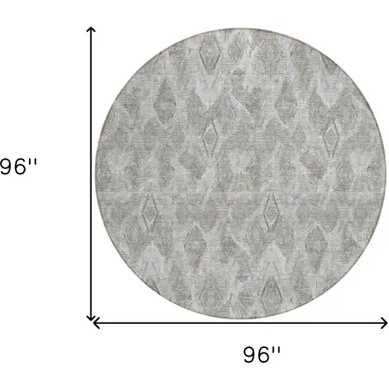 8' Silver Gray And Pewter Round Geometric Washable Indoor Outdoor Area Rug Photo 3