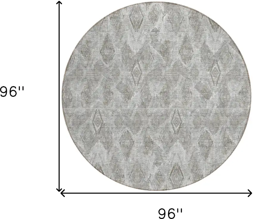 8' Silver Gray And Pewter Round Geometric Washable Indoor Outdoor Area Rug Photo 3