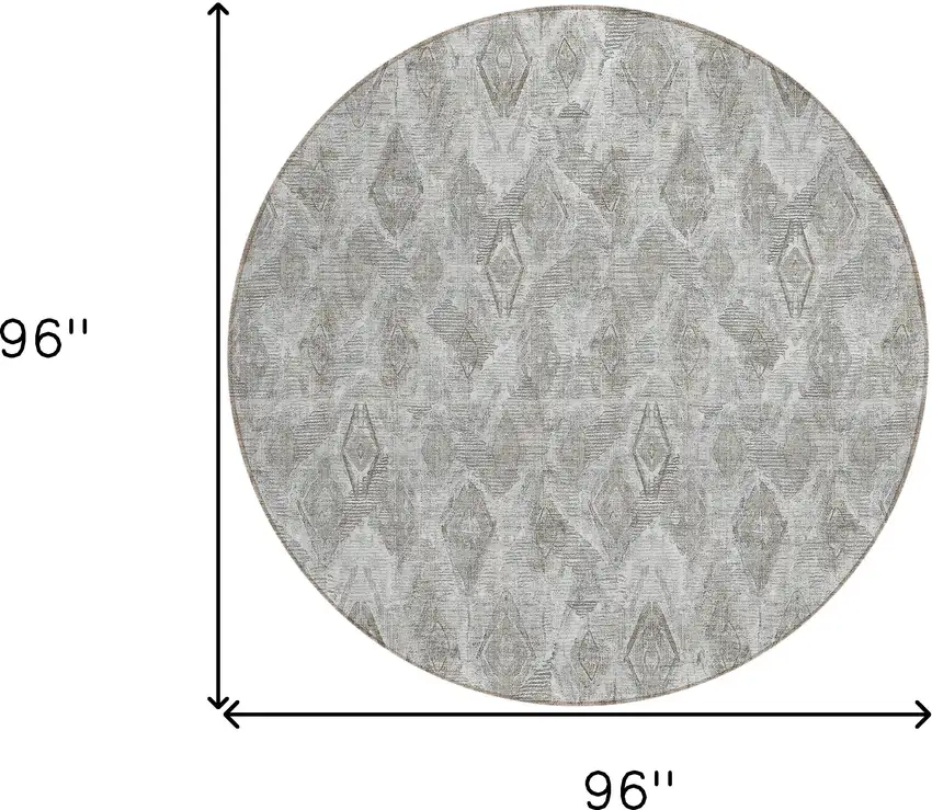 8' Silver Gray And Pewter Round Geometric Washable Indoor Outdoor Area Rug Photo 3