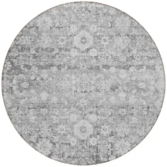 8' Silver Gray And Pewter Round Oriental Washable Indoor Outdoor Area Rug Photo 4