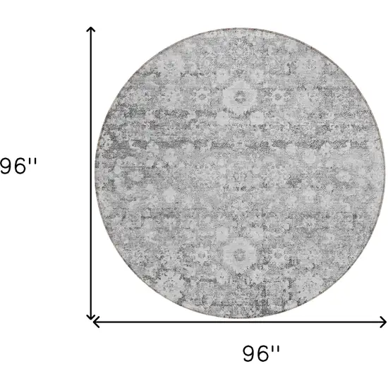 8' Silver Gray And Pewter Round Oriental Washable Indoor Outdoor Area Rug Photo 8