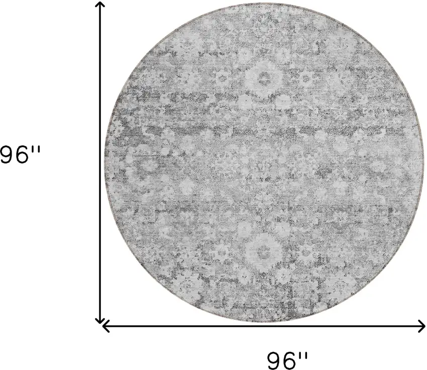 8' Silver Gray And Pewter Round Oriental Washable Indoor Outdoor Area Rug Photo 8