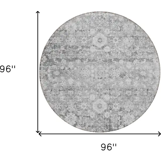 8' Silver Gray And Pewter Round Oriental Washable Indoor Outdoor Area Rug Photo 8