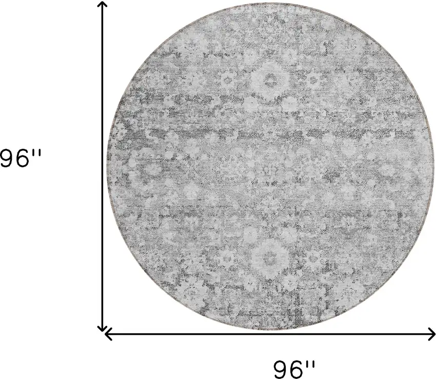 8' Silver Gray And Pewter Round Oriental Washable Indoor Outdoor Area Rug Photo 8