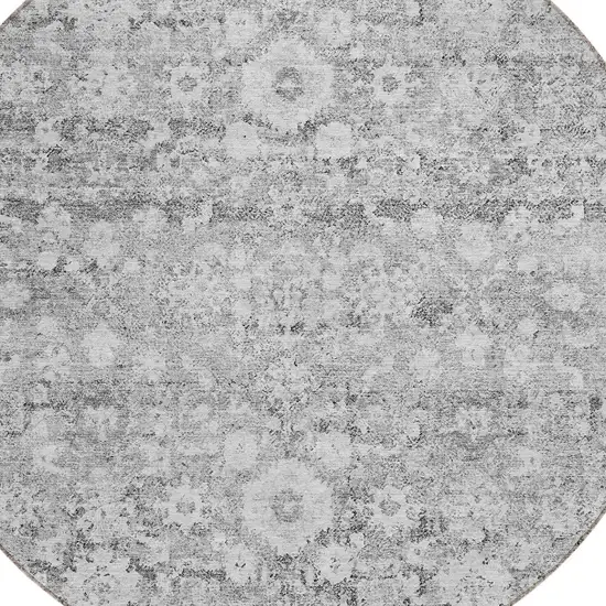 8' Silver Gray And Pewter Round Oriental Washable Indoor Outdoor Area Rug Photo 5