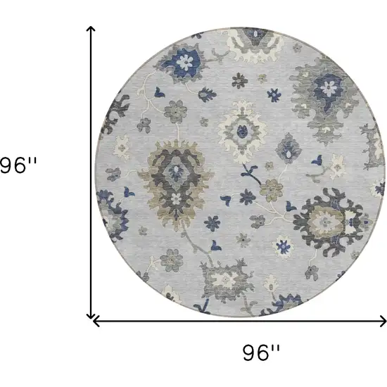 8' Silver Gray And Taupe Round Floral Washable Indoor Outdoor Area Rug Photo 9