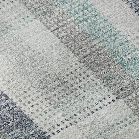 8' Silver Gray And Teal Plaid Washable Round Rug With UV Protection Photo 8