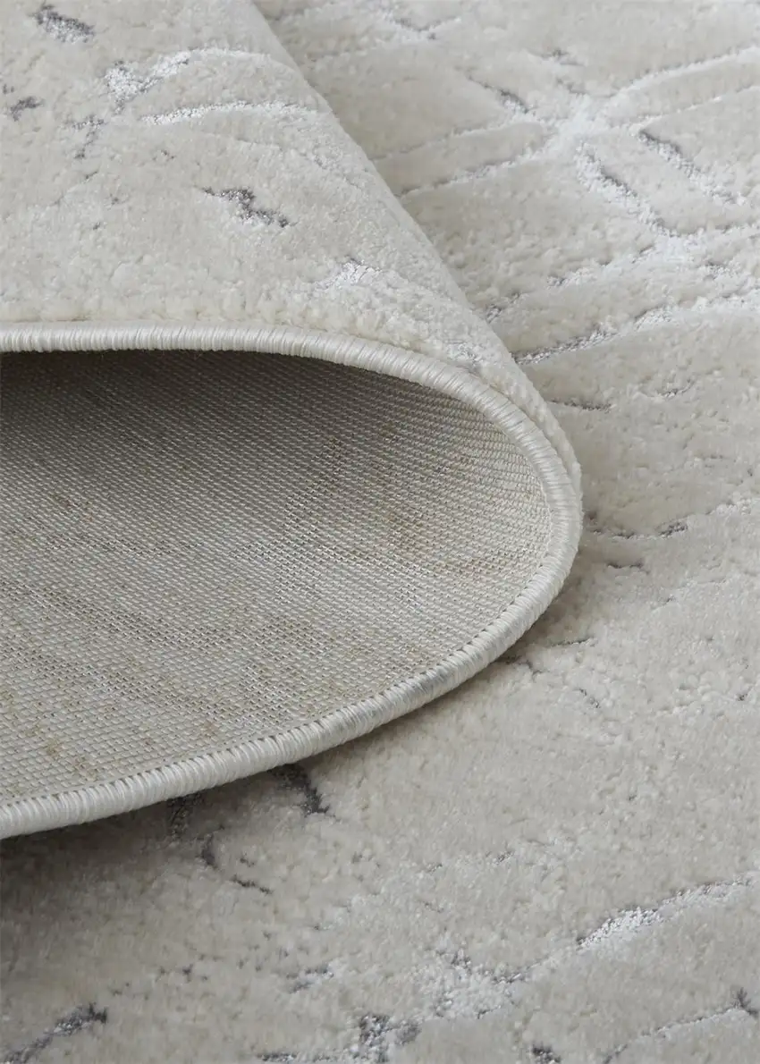 8' Silver Gray And White Abstract Stain Resistant Runner Rug Photo 4