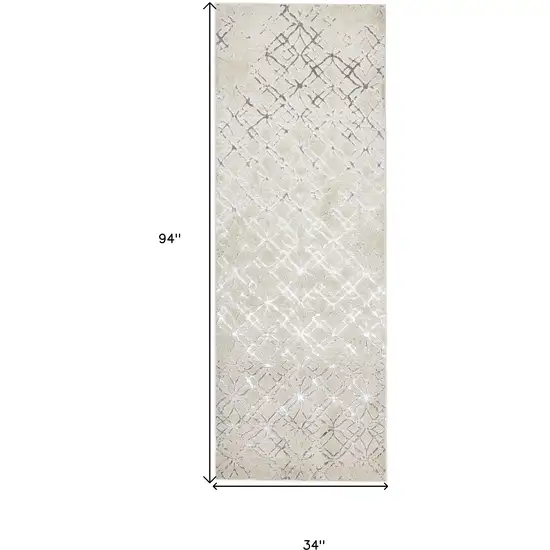 8' Silver Gray And White Abstract Stain Resistant Runner Rug Photo 6