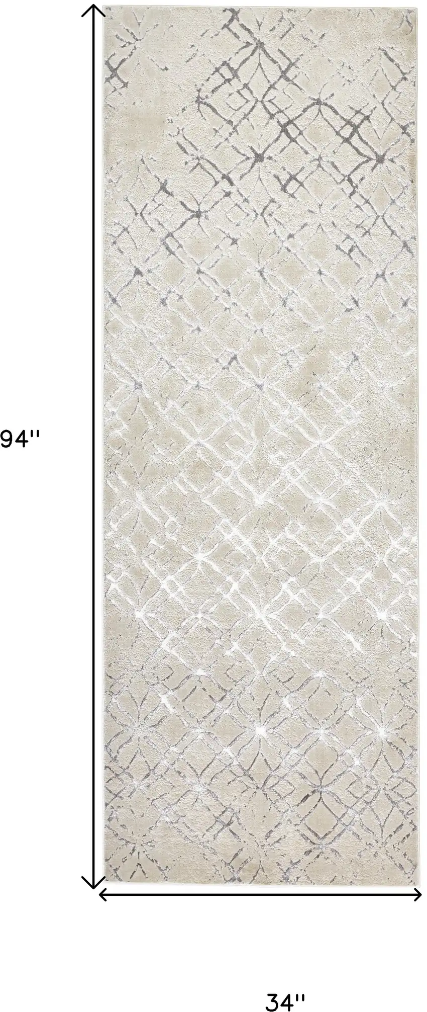 8' Silver Gray And White Abstract Stain Resistant Runner Rug Photo 6