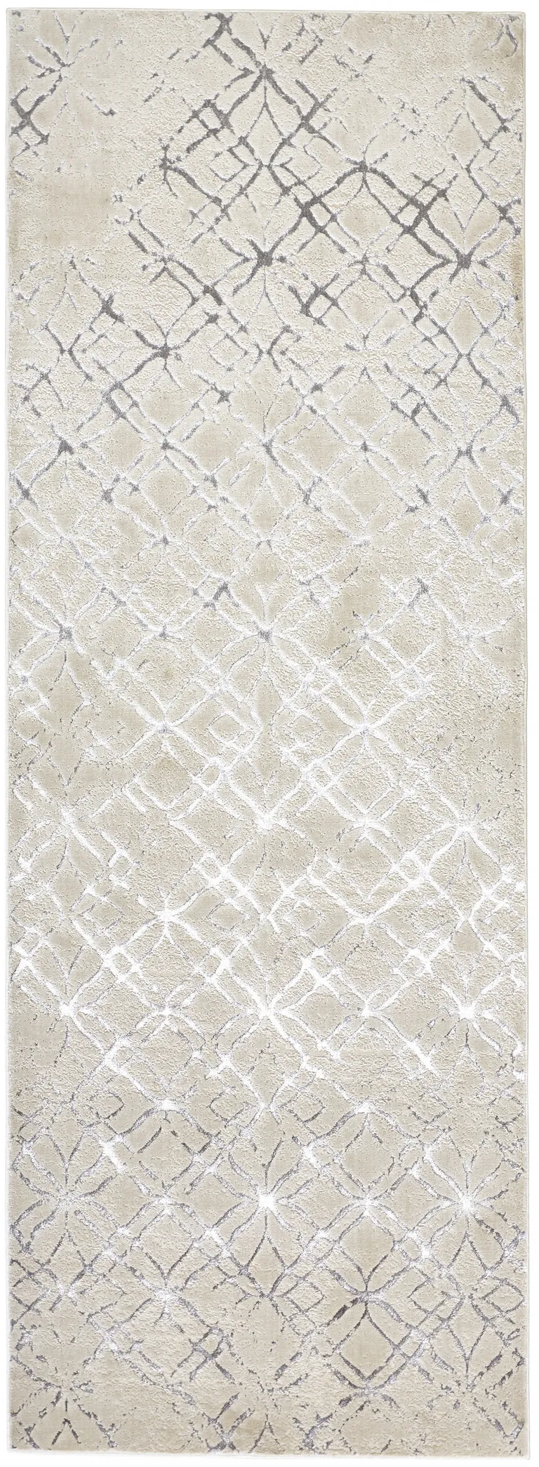 8' Silver Gray And White Abstract Stain Resistant Runner Rug Photo 1
