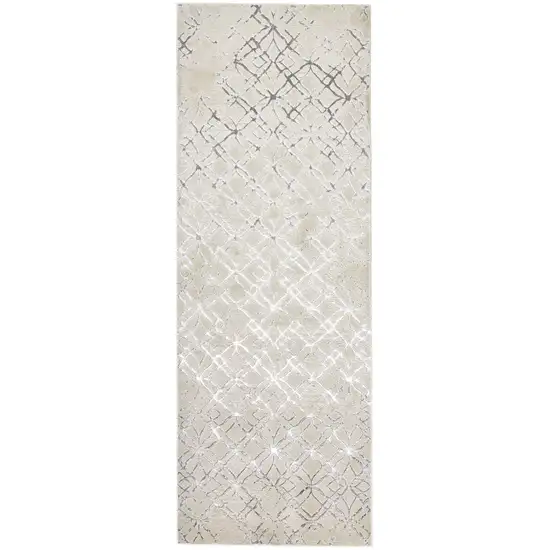 8' Silver Gray And White Abstract Stain Resistant Runner Rug Photo 1