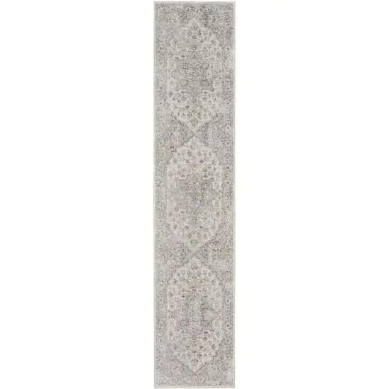 6' Silver Gray And Yellow Oriental Runner Rug Photo 4