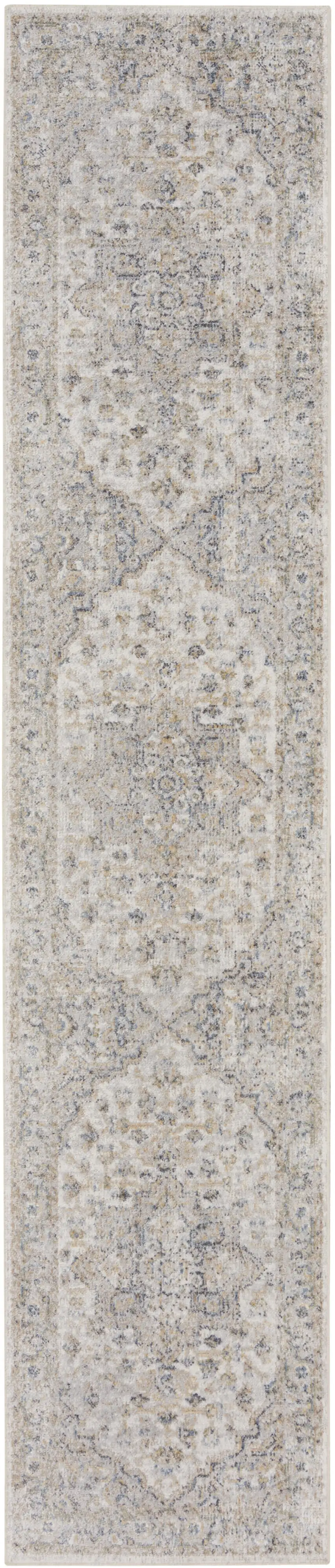 6' Silver Gray And Yellow Oriental Runner Rug Photo 4