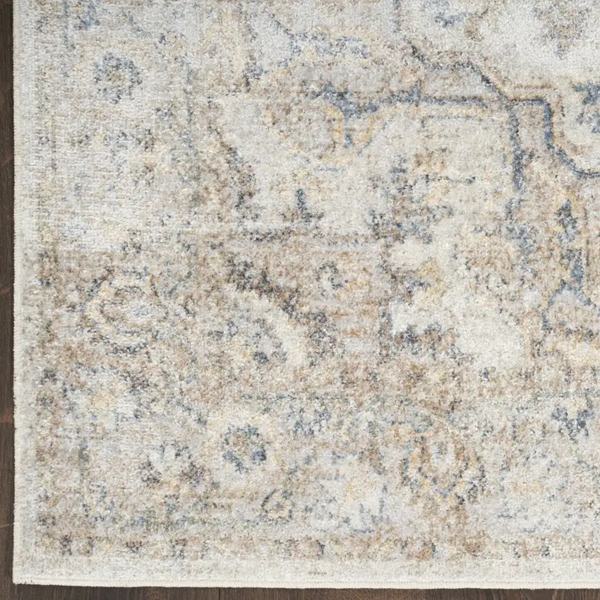 6' Silver Gray And Yellow Oriental Runner Rug Photo 9