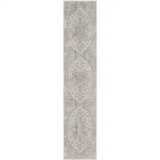 6' Silver Gray And Yellow Oriental Runner Rug Photo 2