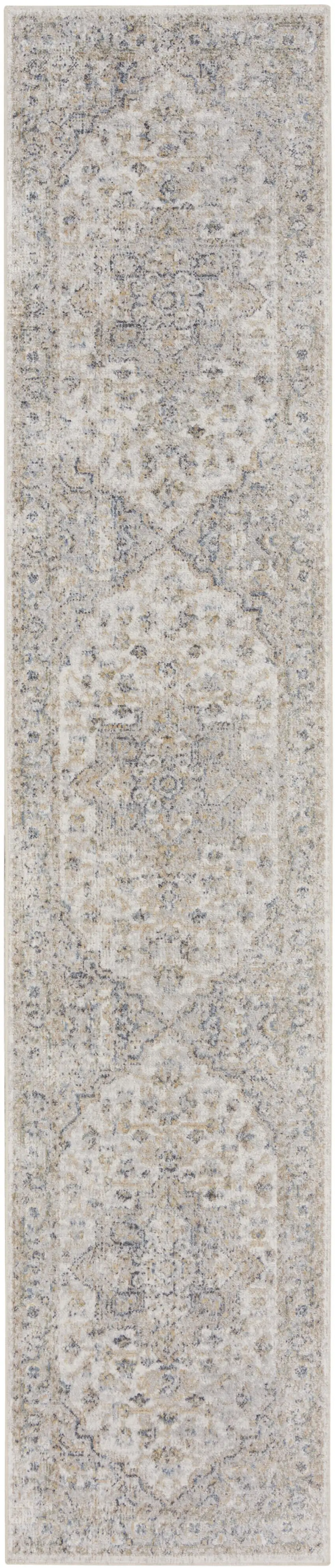 6' Silver Gray And Yellow Oriental Runner Rug Photo 2