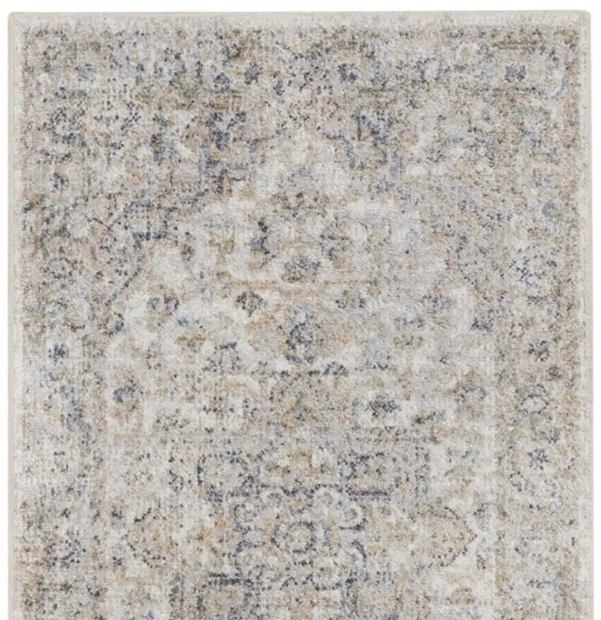 6' Silver Gray And Yellow Oriental Runner Rug Photo 3