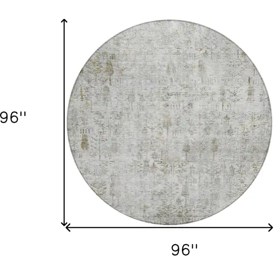 8' Silver Green And Gray Round Floral Washable Indoor Outdoor Area Rug Photo 9