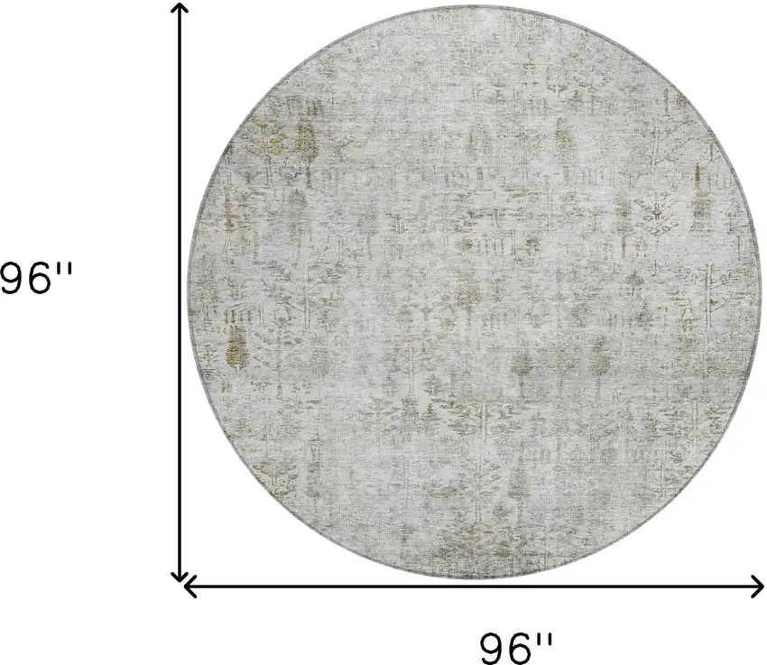8' Silver Green And Gray Round Floral Washable Indoor Outdoor Area Rug Photo 9