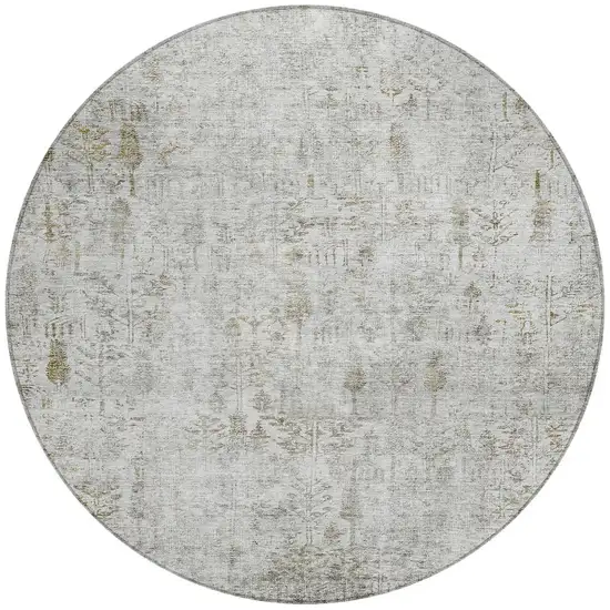 8' Silver Green And Gray Round Floral Washable Indoor Outdoor Area Rug Photo 5