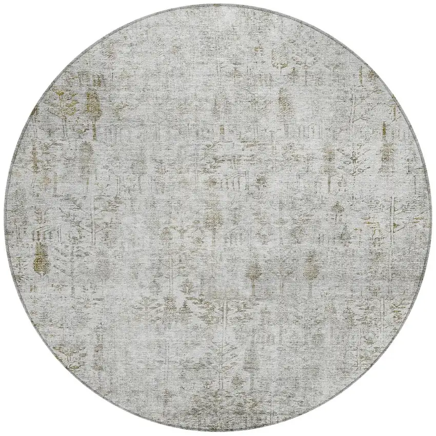 8' Silver Green And Gray Round Floral Washable Indoor Outdoor Area Rug Photo 5