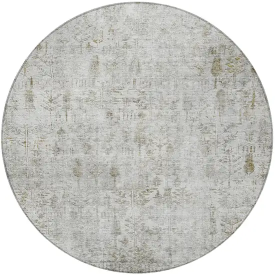 8' Silver Green And Gray Round Floral Washable Indoor Outdoor Area Rug Photo 6
