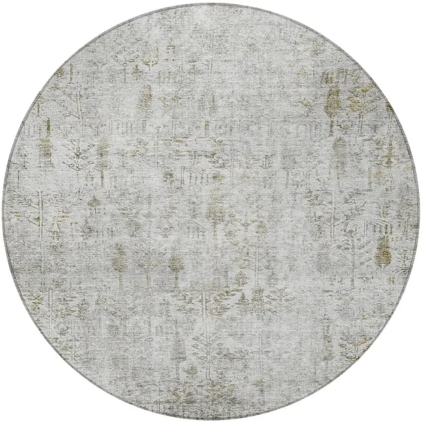 8' Silver Green And Gray Round Floral Washable Indoor Outdoor Area Rug Photo 6
