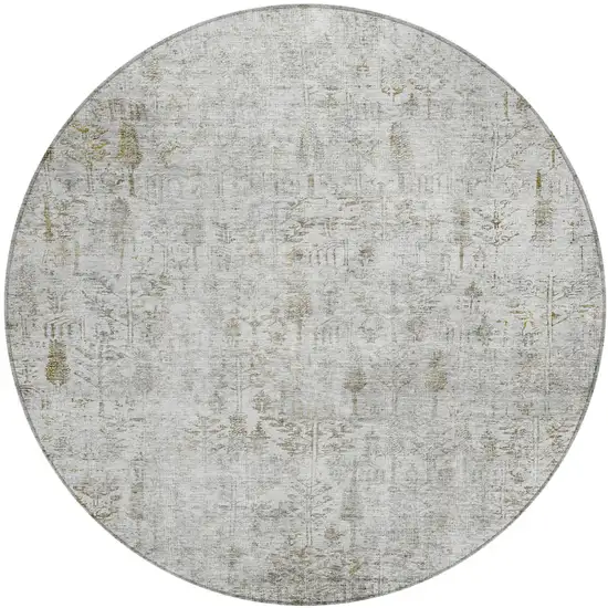 8' Silver Green And Gray Round Floral Washable Indoor Outdoor Area Rug Photo 2