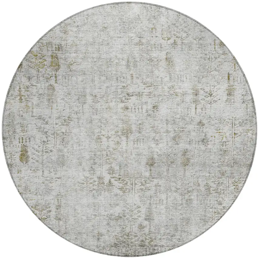 8' Silver Green And Gray Round Floral Washable Indoor Outdoor Area Rug Photo 2