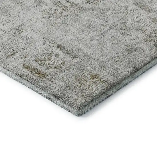 8' Silver Ivory And Beige Floral Washable Round Rug With UV Protection Photo 6