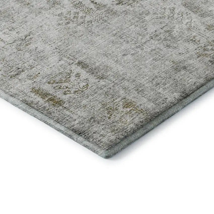 8' Silver Ivory And Beige Floral Washable Round Rug With UV Protection Photo 6