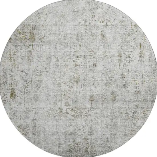 8' Silver Ivory And Beige Floral Washable Round Rug With UV Protection Photo 3