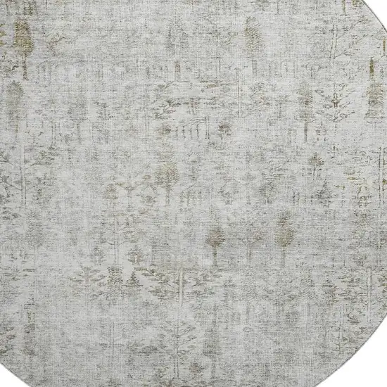 8' Silver Ivory And Beige Floral Washable Round Rug With UV Protection Photo 2