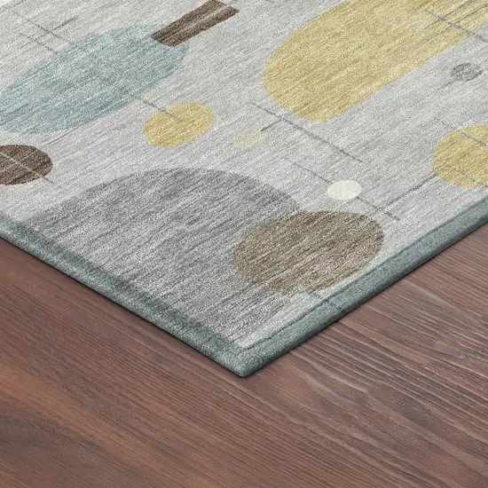 8' Silver Ivory And Brown Round Geometric Washable Indoor Outdoor Area Rug Photo 8