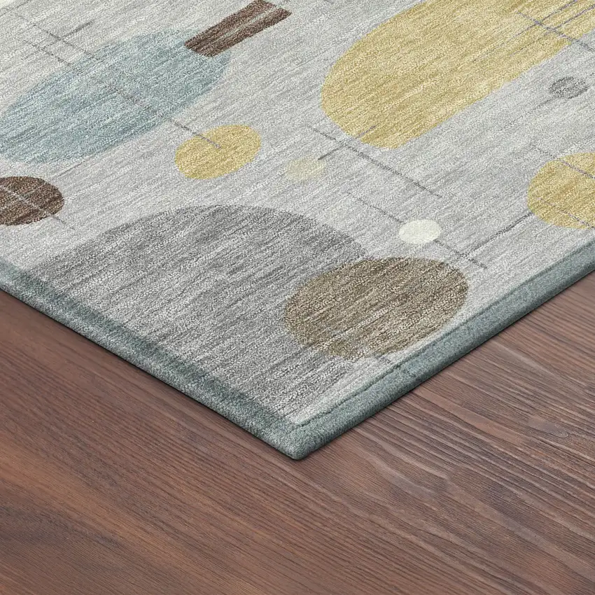 8' Silver Ivory And Brown Round Geometric Washable Indoor Outdoor Area Rug Photo 8