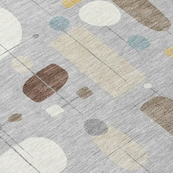 8' Silver Ivory And Brown Round Geometric Washable Indoor Outdoor Area Rug Photo 9