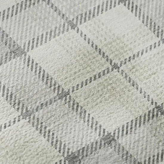 8' Silver Ivory And Gray Plaid Washable Round Rug With UV Protection Photo 8