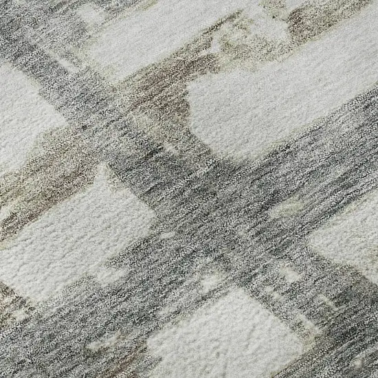 8' Silver Ivory And Gray Striped Washable Round Rug With UV Protection Photo 9