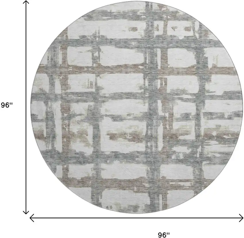 8' Silver Ivory And Gray Striped Washable Round Rug With UV Protection Photo 3