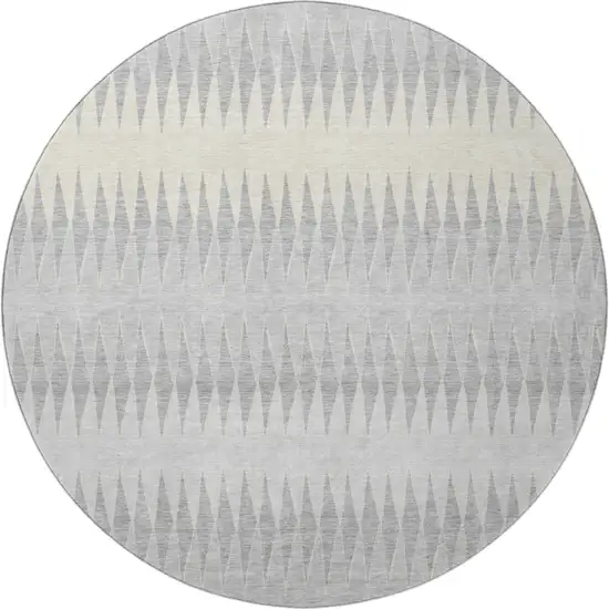 8' Silver Ivory And Gray Striped Washable Round Rug With UV Protection Photo 4