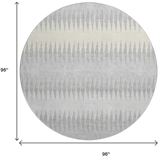 8' Silver Ivory And Gray Striped Washable Round Rug With UV Protection Photo 9