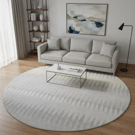 8' Silver Ivory And Gray Striped Washable Round Rug With UV Protection Photo 2