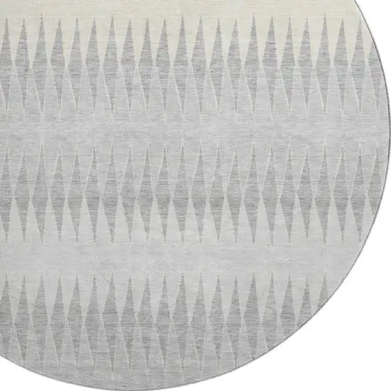 8' Silver Ivory And Gray Striped Washable Round Rug With UV Protection Photo 3