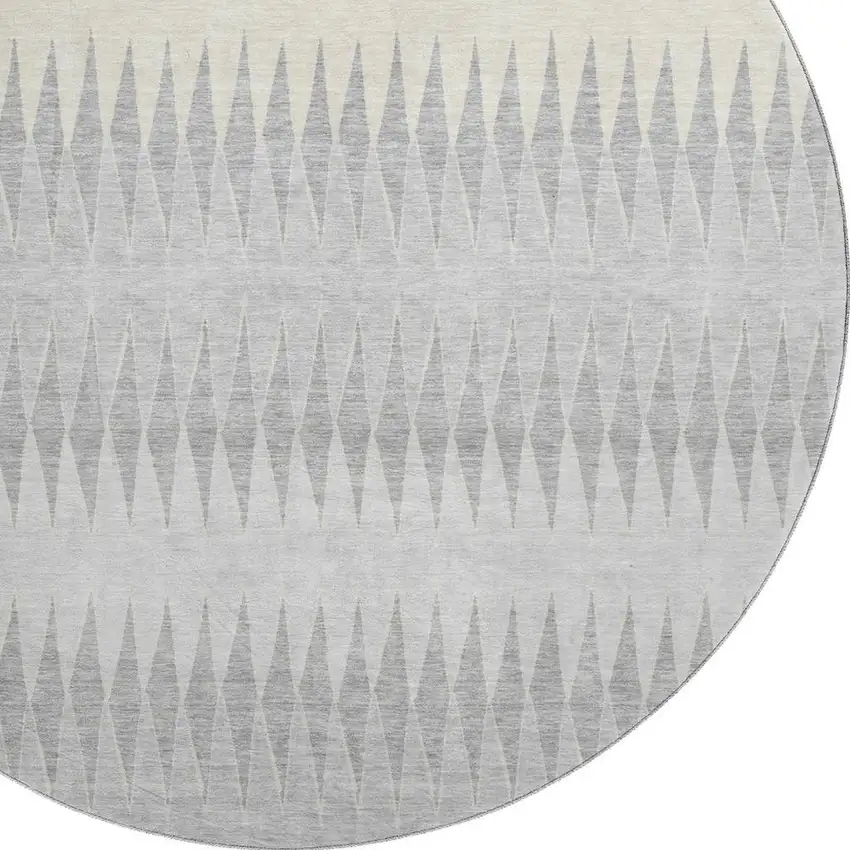 8' Silver Ivory And Gray Striped Washable Round Rug With UV Protection Photo 3