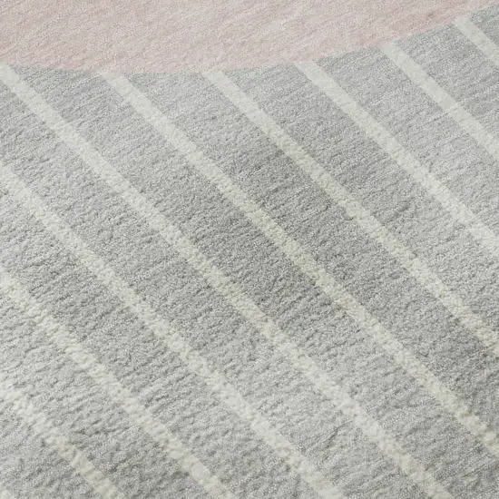 8' Silver Ivory And Pink Striped Washable Round Rug With UV Protection Photo 7