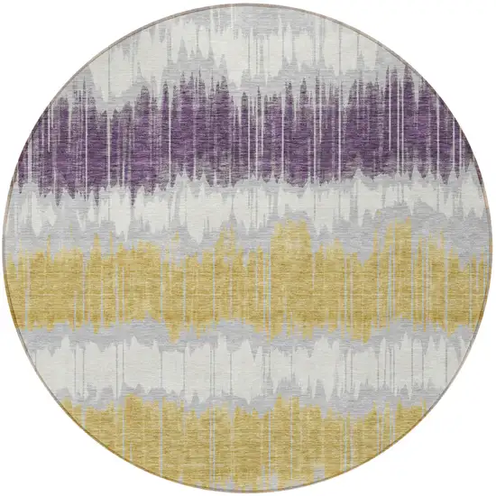 8' Silver Ivory And Purple Round Striped Washable Indoor Outdoor Area Rug Photo 6